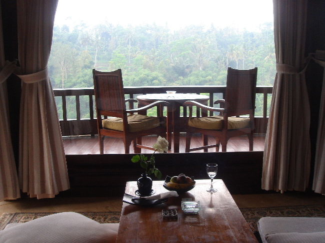 泊まったのは、デラックスヴィラ。<br /><br />お部屋の中からテラスを写しました。