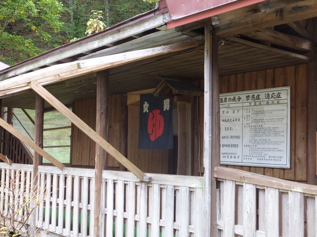 駐車場からの写真。<br />今回は混浴露天風呂のみの利用となりましたが、内湯を利用する場合の入口のようです。もう少し手前の方に男性用の入口もありました。