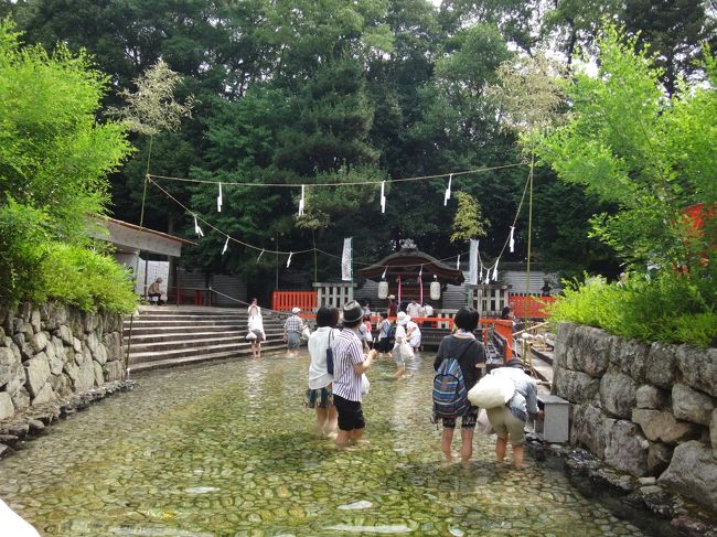 ちょうど「みたらし祭」でした<br />ろうそくをもらい　みたらし池をじゃぶじゃぶ歩いていきます<br />午前中だったからか　冷たかったです。<br />火が消えてしますので、何度も戻ってやり直しました<br />無病息災を願います<br />　今日来て　ラッキーでした<br />もちろん　みたらし団子食べましたよ！！