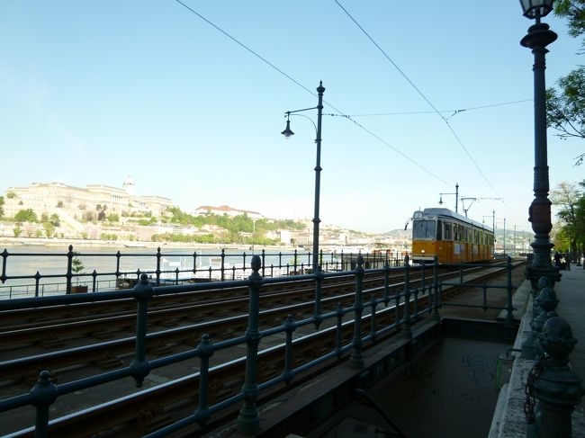 朝。トラムがドナウ川沿いを走っています。<br />二泊のブダペストが終わり、ウィーンに向けて移動です。
