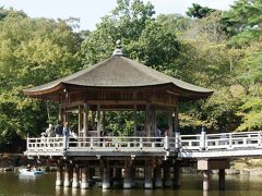 この浮見堂は、鷺池に浮かぶ檜皮葺き(ひわだぶき)、八角堂形式(六角形)のお堂です。