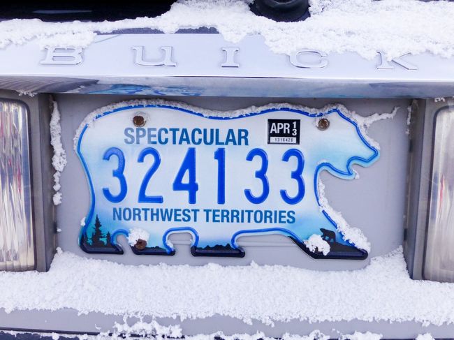 前に見たシロクマのナンバープレートと違っています。<br />前は、縁の青い線以外は全部真っ白でしたが、口のあたりや足の方が青くグラデーションになってて、足の先には絵が描かれています。