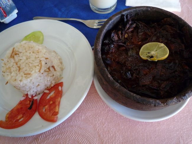 イカと野菜のトマト煮込み料理（カラマリタジン）真っ黒すぎるけど(||゜Д゜)