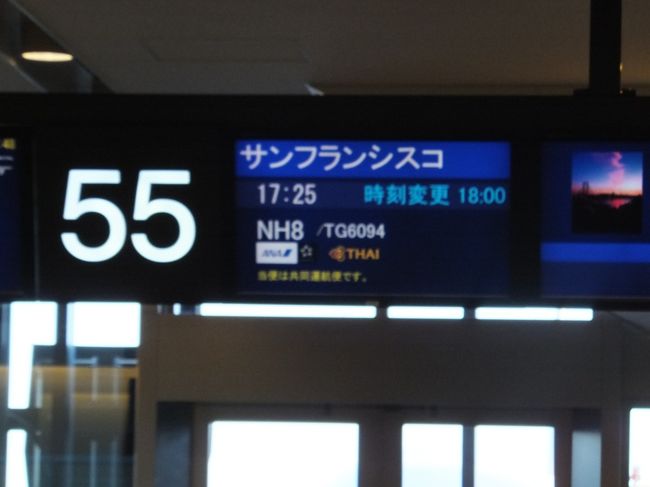予定より少々遅れて、ＮＨ０００８でサンフランシスコに向けて出発。<br />フライトは９時間２０分。意外と短くて助かりました。