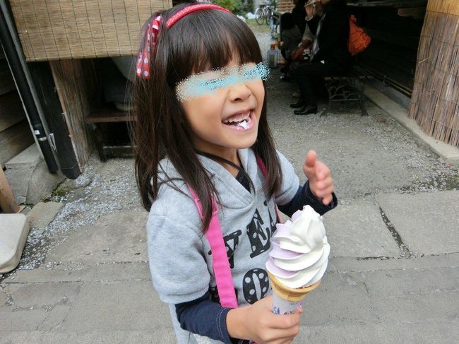 娘は紫いも＆バニラのミックスソフトを堪能。<br /><br />よくよく見たら、宮崎産紫いも使用だった・・。