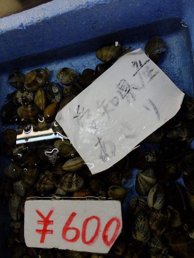 会計を待ってる間に見つけた【愛知産あさり】<br />あぁ宮城でも売ってるのね…。<br /><br />この市場では二つのお店で牡蠣やら筋子やら購入しましたが、観光客だとナメられているのか(？)値引き交渉にはまっっく応じる気ナシ。<br />きっちり表示金額を払ってきました…。そんなもん？？