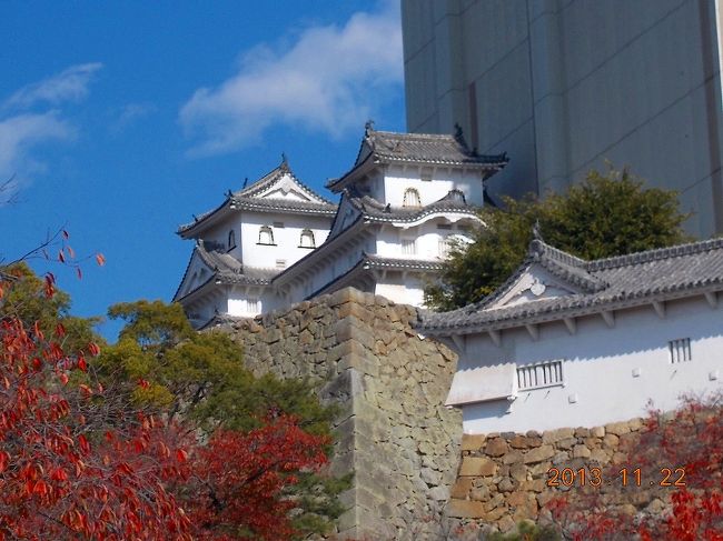 2013.11.22（金）国宝 姫路城。目下改修中、工事養生に囲われて。
