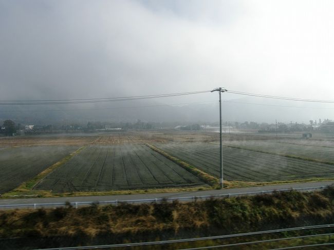 安曇野付近の水田からは湯気のようなものが登っていました。