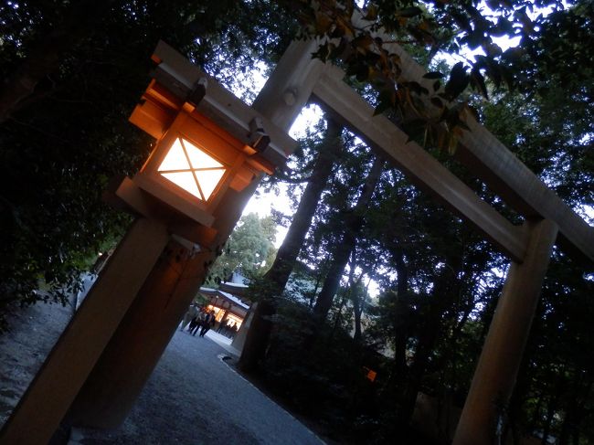 参拝が終わる頃にはすっかり暗くなってしまいました。<br />灯りがぼんやりとキレイ。