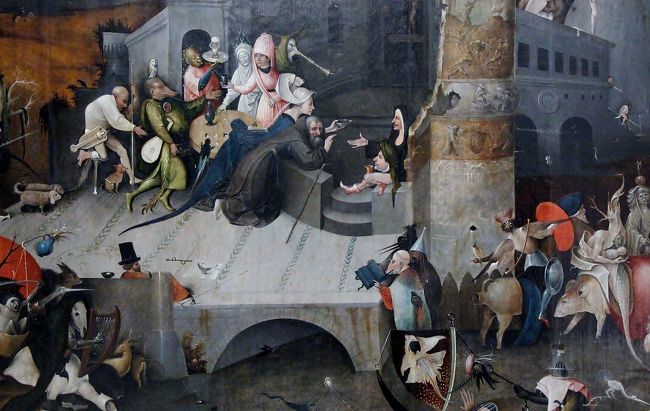 　王立美術館　聖アントニウスの誘惑<br /><br />　中央の髭面の、修道着姿の爺さんが「聖アントニウス」、地下墓地やら砂漠の荒地で、「悪魔たち」に誘惑され、いじめられ、ほぼ40年ほどの修行生活に明け暮れた人なのだそうです。<br /><br />　多分、周囲に群がっているのが、みんな「悪魔」・・・多分、修道尼も？