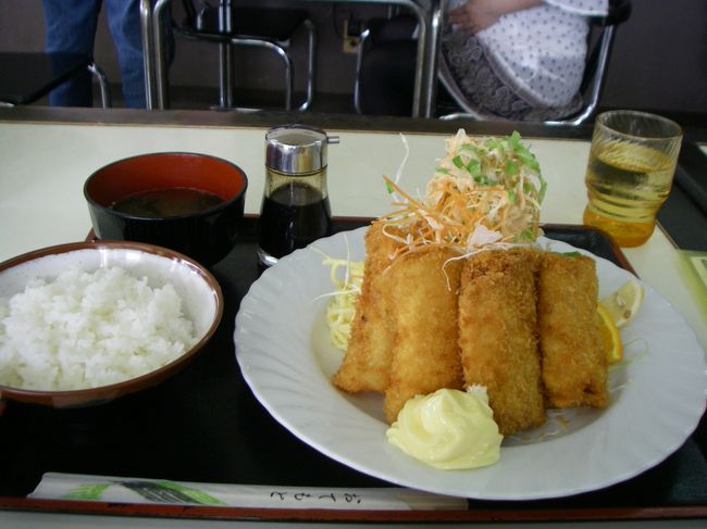 魚フライ定食800円、キャベツ他生野菜の山盛りもうれしい。素泊まりでは、不足がちなので。