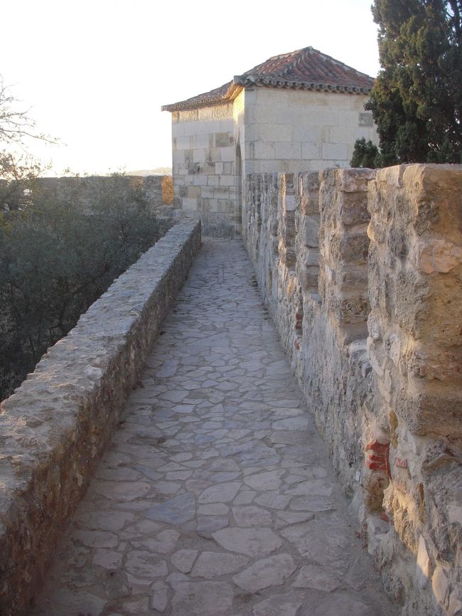 高いところにある細いみち（手すりなし）を通ります。<br />人とすれ違う時はちょっとスリルあり。