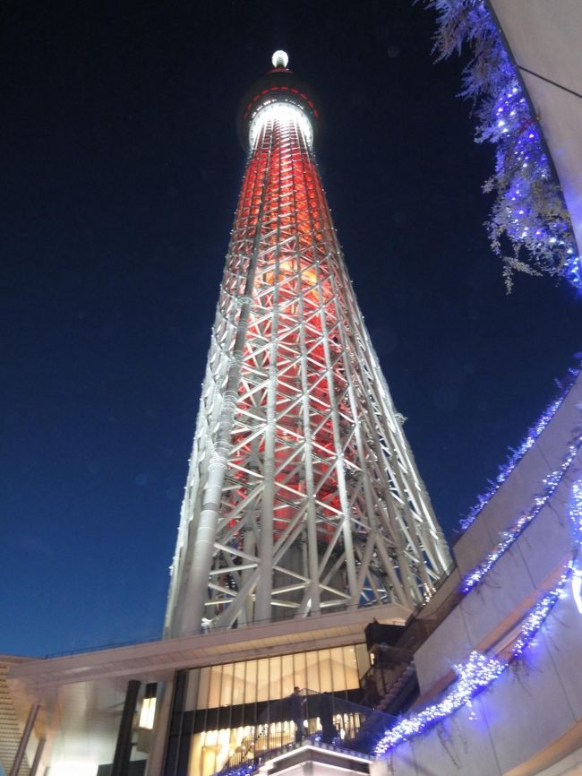 じゃ〜ん！クリスマル用にライトアップされたスカイツリーです。