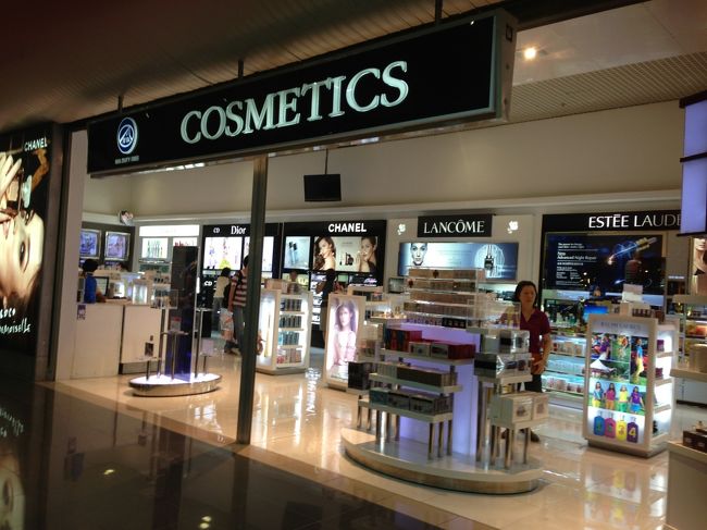 化粧品を扱っている店はこれだけ。<br /><br />カフェは大きいのが一つ。<br /><br />ブランド品（確かフェラガモはあった）の店が数点と、お酒やお菓子の店と、売店レベルの店と。<br /><br />フリーwifiは、お店の人やグランドスタッフなどに聞いてみましたが、<br />ないようです。