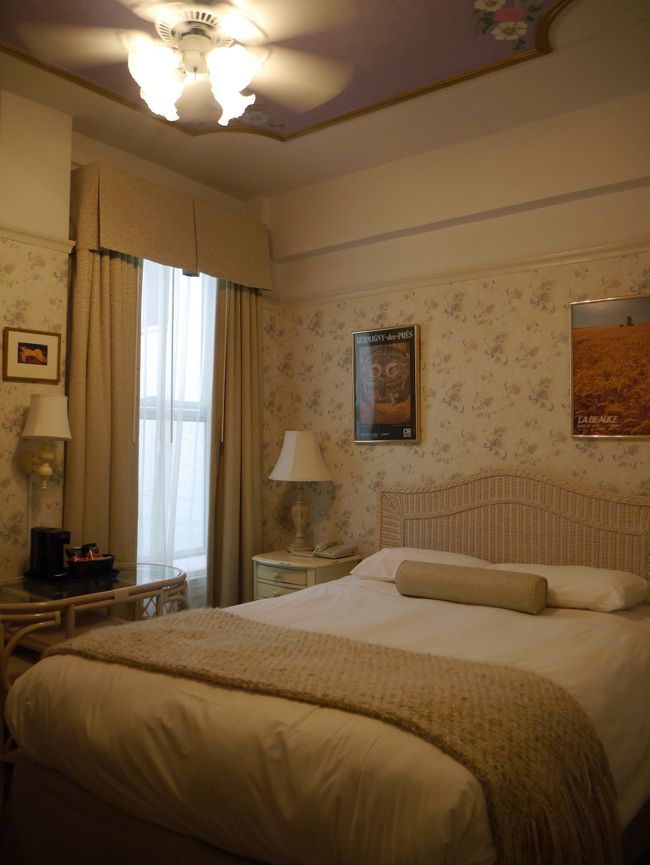 部屋はこじんまりとしてましたが壁紙や家具がとっても可愛い。<br />空調が回ってなくて上の電気の羽根だけだったのでこれを止めると暑い。<br />エアコンが苦手な人にはいいかもしれませんがすっかりアメリカンなエアコンに慣れている身としてはエアコンが欲しかったです。