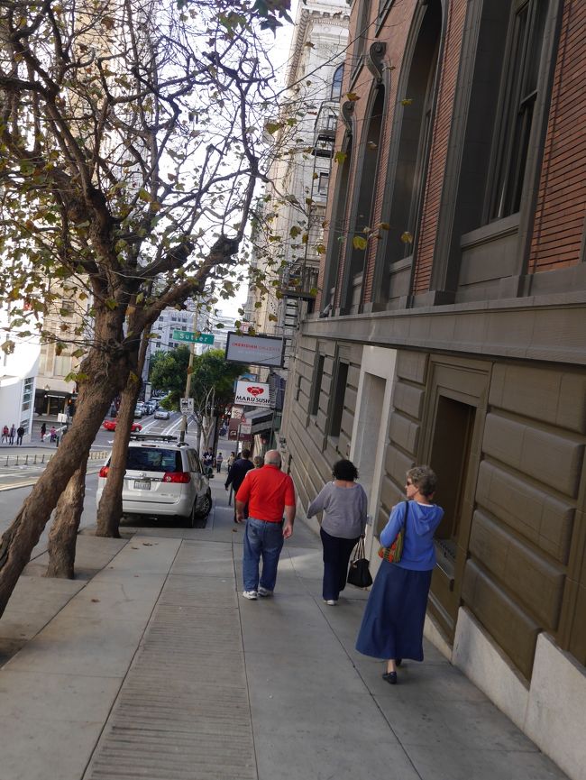 休憩のあと、来た道を今度は降りていきます。<br />Powell.St駅から来たケーブルカーに乗れるのですが３日乗り放題のチケットをこの坂のすぐ次の交差点の右側にあるWalgreensで買えるとホテルのおじさんが教えてくれたので買いにいきました。<br /><br />ここのWalgreensは普通に日本の緑茶のペットボトルが売ってます。<br />サンフランシスコ素敵！！