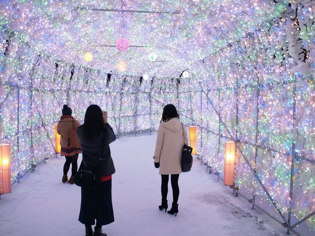 イルミネーションのトンネル。人もかなりいた。温泉に入る前で正解。結構肌寒い。