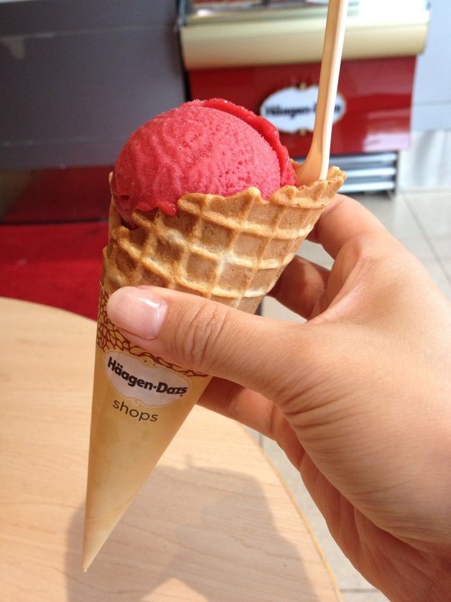 ハーゲンダッツでアイスを食べました♪<br />アイスもアメリカンサイズかなと思ってましたが、案外小さかった！