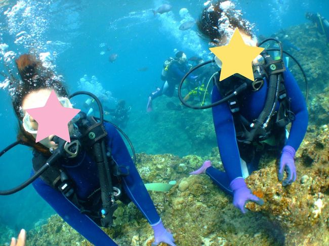 海の中に潜る瞬間が怖いですが、<br />スタッフさんが手をつないでゆっくり中に入れてくれます。<br />若干この時だけスパルタですがすぐに呼吸できることに気づいてなれますので怖いのは本当に一瞬だよ(*^_^*)<br /><br />必至に岩につかまって流れないようにしています