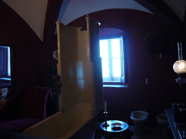 こちらのお部屋にはお風呂がある。<br />部屋の真ん中にどんとバスタブがあるのはちょっと珍しいような。<br /><br />100年くらい前まで実際に使ってたのかな？<br />こんな真ん中にあったらお湯も飛ぶだろうしちょっと使いにくそう。