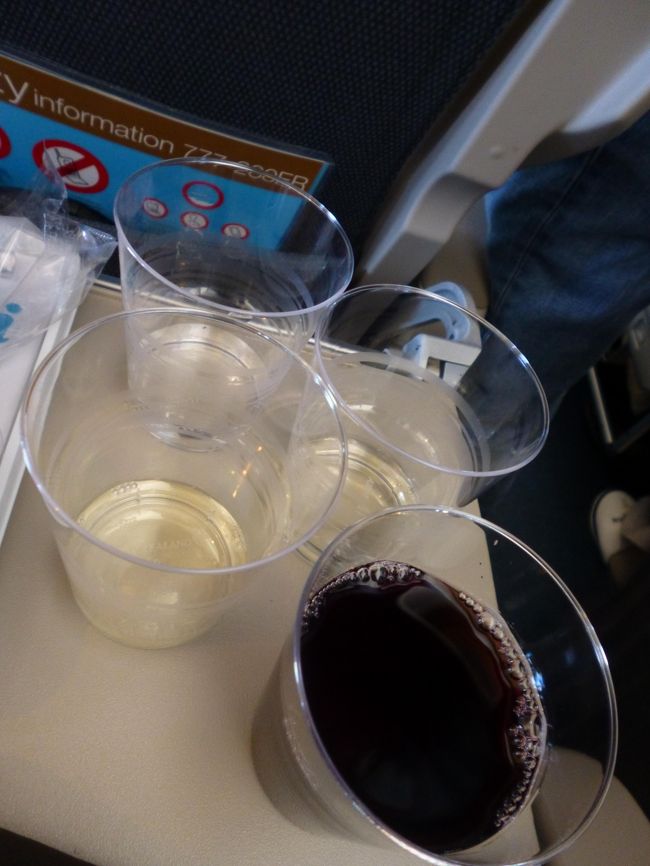 ＮＺとの別れを惜しみつつ、ニュージーランド航空に乗り込み、<br />「どんなワインがあるんですか」と聞いたところ、<br /><br />なんということでしょう！アテンダントさんが「色々試飲してみますか？」と沢山ワインを提供してくださいました。<br /><br />赤ワイン2種、白ワイン2種、スパークリングワイン1種の他に、<br />「新年だから」と、特別に3種提供していただきました。<br /><br />すごい。すごいぞ。ニュージーランド航空！<br />最後の最後までＮＺワインを楽しませてくれます。感動！<br />もちろん全部いただきました。<br /><br /><br />しかし、日本人アテンダントさんから現地のアテンダントさんに「この人、NOMISUKE」と紹介された時には、やっぱり恥ずかしかったかな。<br /><br /><br /><br />