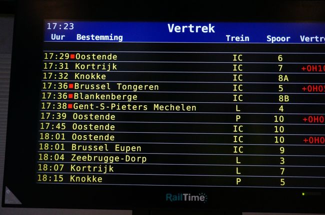 ブリュージュ発17:36⇒ブリュッセル19：00着<br />発着が15分ほど遅れたみたい。。