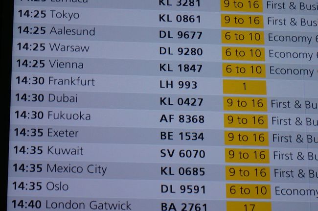 アムステルダムスキポール発14:30⇒福岡国際空港着9:10（時差8時間）