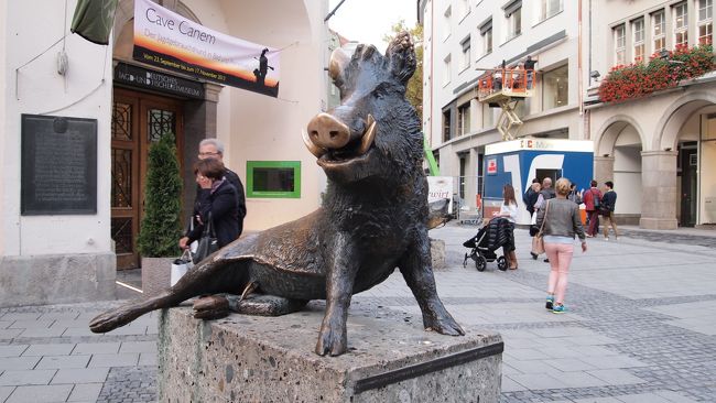 その近くにあった謎のイノシシの像。<br />きっとこれ、触ると幸せになれる系のやつだ！！！<br />世界中のそういうオブジェを触ってきた私の嗅覚がそう言っている！！<br /><br />とりあえず触って写真を撮っておく。<br />それにしてもこれは一体何なのでしょうか。<br />情報求む。