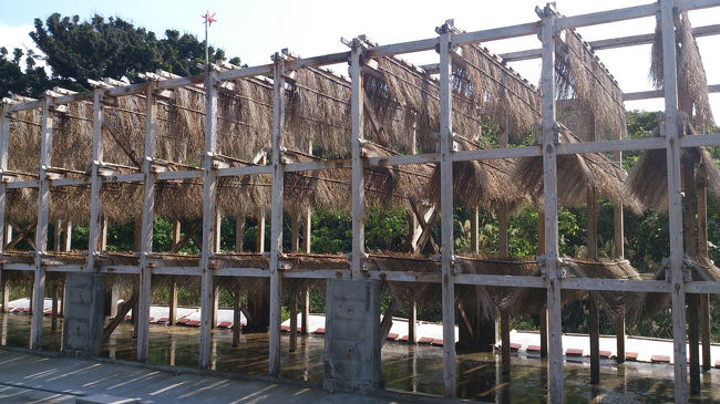 塩田です。こちらの工房は流下式塩田で製造しているそうです。<br />海水をタンクへ取水して枝条架上部から海水を滴下して潮風で水分を蒸発、濃縮させるそうです。台風や梅雨、季節によって微妙に変わるそうで大変な作業でお塩を作っていらっしゃっいます。