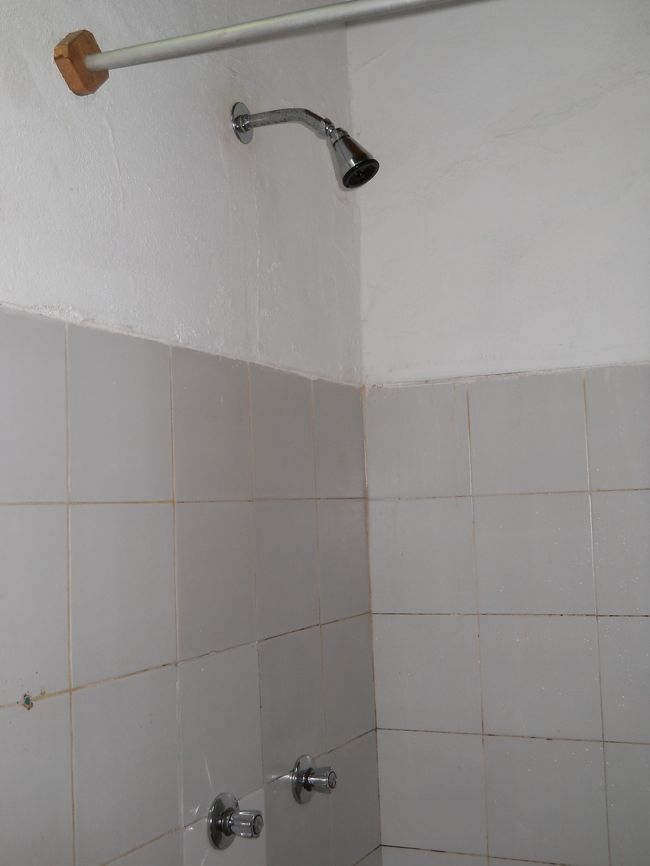 シャワーは固定式。<br /><br />バスタブは無い。<br /><br />お湯も出るし水圧も悪くない。