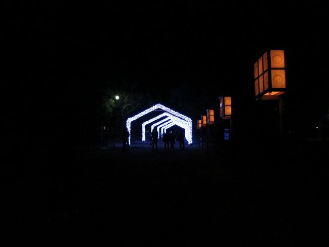 一の鳥居をくぐりしばらく歩くと青白いアーチが見えてきた。