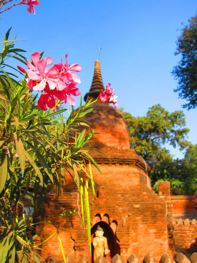 きれいな花とパゴタ☆<br /><br />ここでミャンマーにきて初めて日本人に会いました。<br />久しぶりに日本人見たもので、うれしくなってちょっとの間話し込んでしまいました。<br />情報交換ってやつです。<br />情報の少ない国を旅するのにはこの情報交換ってやつが本当に重要です。