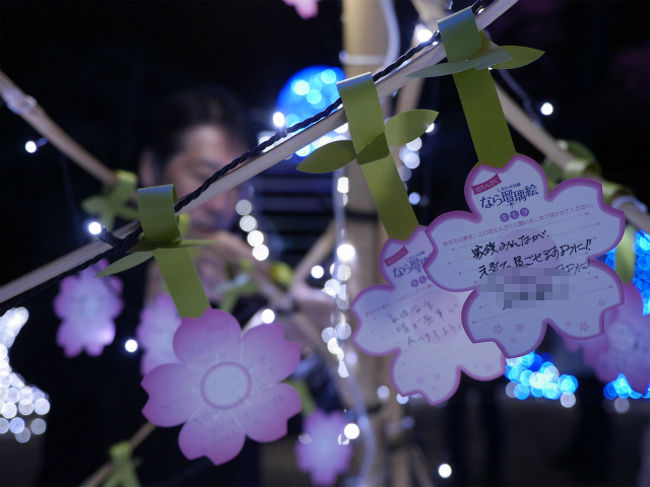 ５００円払うとこの冬七ロードには入れると同時に、短冊が渡されます。ここにお願いを書いて吊るします。私も家族の健康と〇〇〇〇をお願いしておきました(笑)