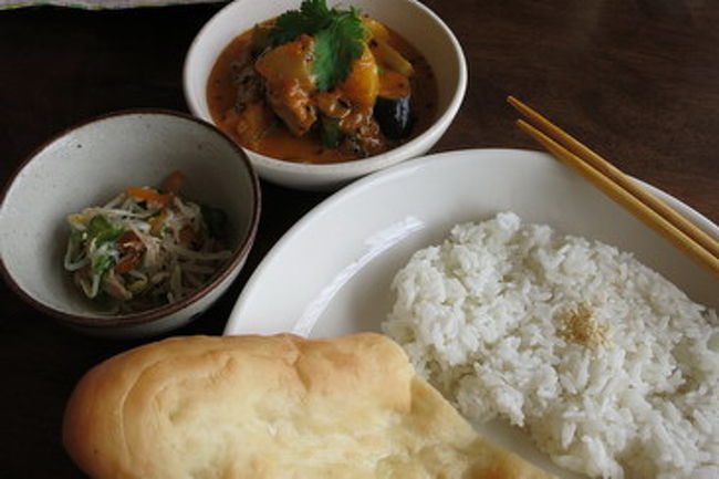 ベトナム、タイ、インドといろんなお国のカレーやデザートが充実してた。子供も食べられるように辛みおさえめの「やさいバターチキン」。<br /><br />