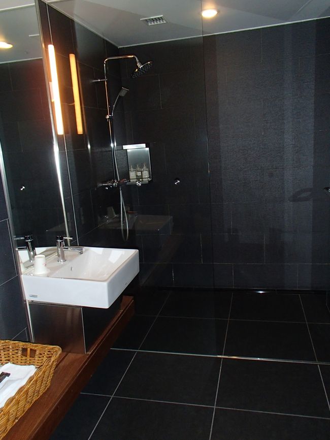 うなるほど時間があるので、とりあえずラウンジでシャワー☆<br /><br />一番奥の、ひろーいシャワー室を使わせていただいたわ。<br /><br />そうそう、こんな早起きの日は寝間着ワンピで寝て、朝顔だけ洗って出てくるのがマスト！<br /><br />おパンツのはき忘れには注意！ヨ☆