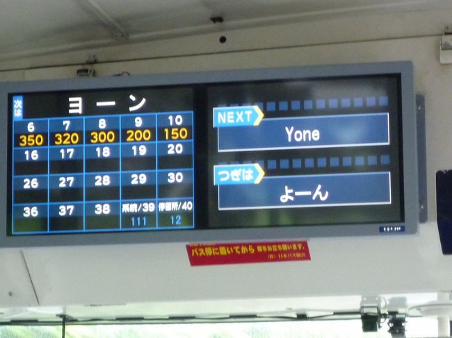 かなりマイナーな路線という感じでスピードは超低速、車体の古さも手伝って上り坂はエンジン音ばかりで登りきれるか心配したほどだ。<br /><br />いまどき日本にもこんなバスが走っていたんだなぁ・・・<br /><br />途中気になって仕方が無いバス停が。どんな由来でヨーンになったんだか。<br />ヨーンは林の中の坂道の途中にあった。