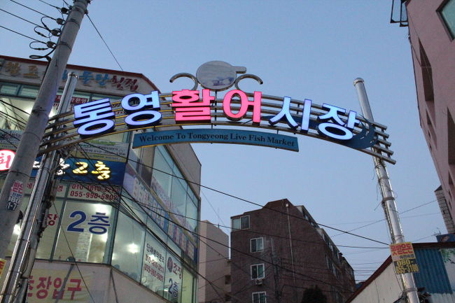 ドンピラン壁画を見て階段を下りていくと<br />統営の活魚市場があります。