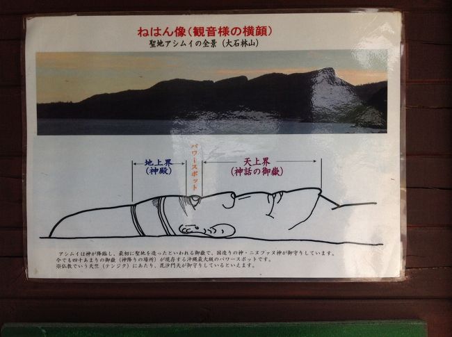 今回写真を撮れませんでしたが、58号線で大石林山に向かうときに見える山影が観音様の横顔に見えるそうです。