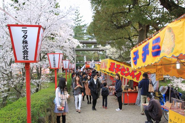 この時期(３月２８日から４月１１日まで）、大和郡山お城まつりが開催されていました。<br />そのため道端ではたくさんの出店がでていました。<br />ちょうど小腹がすいていましたので、ここは北海道ではありませんが、３００円でジャガバタを購入し、いただきました。<br />ただ食べたのはいいのですが、ごみを捨てる場所がないので苦労しました。<br />今はどこも、ごみは持って帰らなくてはいけないようです。