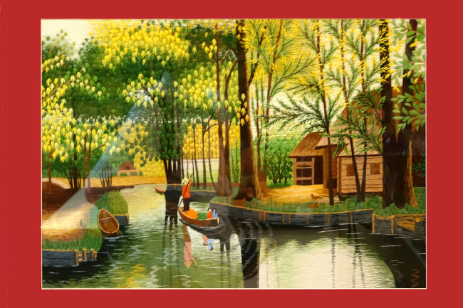 ハノイ：刺繍工房<br /><br />　刺繍で描かれた絵。結構気に入ったのですが、高くて手が出ませんでした