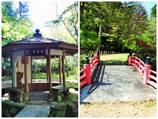 ここ数年のうちに建てられた「歌泉堂」（写真左）<br />パンフレットより「耐震性にも優れる八角堂の特徴を持ち、学問及び災い除け（特に防火）の神様として柿本人麻呂公がお祀りされている）」とあった。