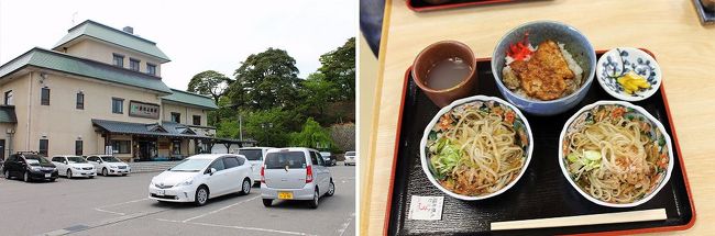 丸岡城へ<br /><br />福井県坂井市の丸岡城へ来ました。<br />城に上がる前にお昼と言う事で、一筆啓上茶屋に入りました。<br />右側は私が頼んだ福井県人セットです。ソースカツ丼とそばがセットになったものです。<br /><br />