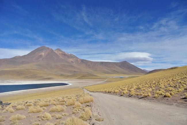 Laguna Miscanti (Left) and Laguna Miniques (right) with Miscanti mountain.  Altitude: 4100 m 