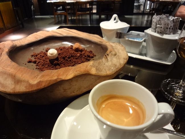 ふぅー、お腹いっぱい！！！　ホテルでの晩御飯は、エレベーターでお部屋に戻るだけなので便利だにゃあ。