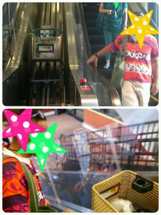 最後の夜の食事はセーフウェイで食べたいお惣菜を購入して、私たちの部屋で食べることに。<br />この写真のカート、上からセットするとカートだけ降りていく仕組み。<br />初めてみたよ。