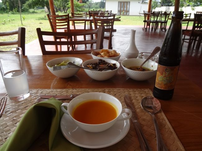 レストランは、だいたいオープンな感じのところが多い。この庭にクジャクがいたので、友人とガイドさんは近くまで見に行ってしまいました。