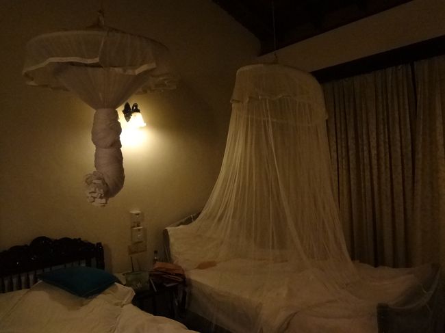 蚊帳を吊るとこんな感じ。でも穴空いてたけど…。