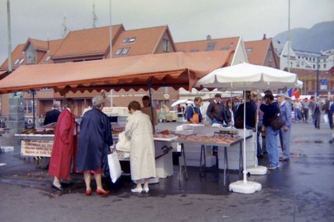 なんといってもベルゲンでの楽しみは、魚の市場！<br />新鮮なゆでたてのエビが安い！<br /><br /><br />港で食べましたよ〜〜。<br /><br />エビの殻はカモメたちが食べてくれました（＾＾）エコな鳥ですね〜〜。<br />さばの燻製もおいしかったです。<br /><br />