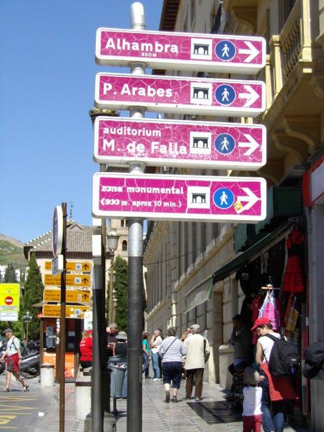 ヌエバ広場向かいの標識<br />ここから歩いていく人がいるのかも