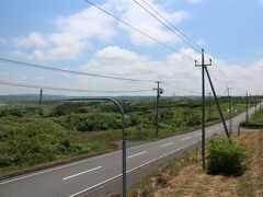 ミルクロードから大沼と風車を見る。風が強いので、風力発電の風車が多い。